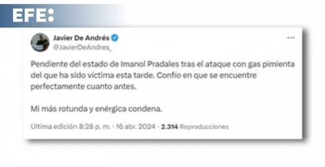 De Andrés condena el ataque con gas pimienta a Pradales