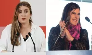 La candidata  a Lehendakari por Sumar, Alba García, a la izquierda, y la candidata por Elkarrekin Podemos, Miren Gorrotxategi, a la derecha
