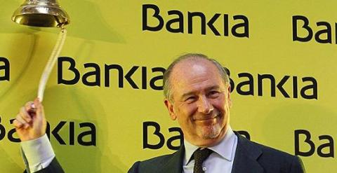 Rodrigo Rato, toca la campana en la bolsa, en el arranque de la cotización de Bankia, en julio de 2011.