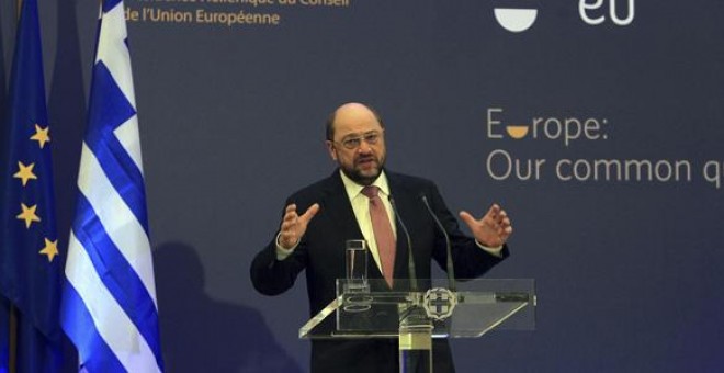 El presidente del Parlamento Europeo Martin Schulz comparece en rueda de prensa en Grecia el pasado 26 de noviembre.-