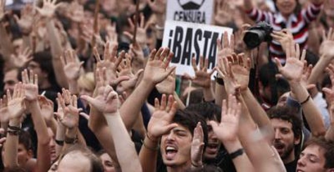 Imagen de las protestas de este martes en la Puerta del Sol.