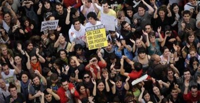 Manifestantes en sol. AFP