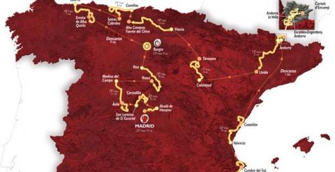 Mapa de España con el recorrido de La Vuelta 2015.