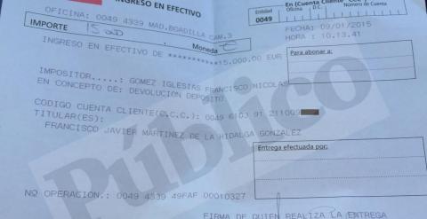 Justificante del ingreso del 'pequeño Nicolás' en el Banco Santander.