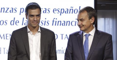 La presidenta del PP de Madrid, Esperanza Aguirre, el secretario general del PSOE, Pedro Sánchez, y el expresidente del Gobierno, José Luis Rodríguez Zapatero, el pasado septiembre, en un acto de homenaje al fallecido David Taguas. EFE