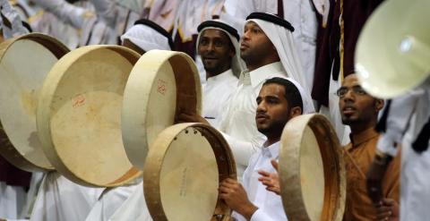 Aficionados qataríes, en las gradas del Lusail Hall durante el partido contra España. KARIM JAAFAR / AFP