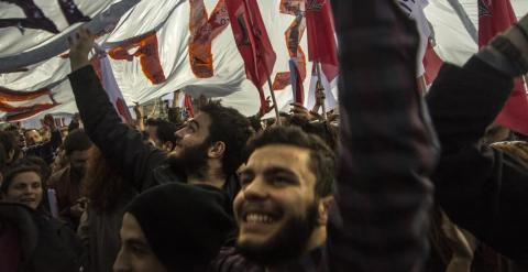 Seguidores de Syriza en el mitin del jueves en Atenas.