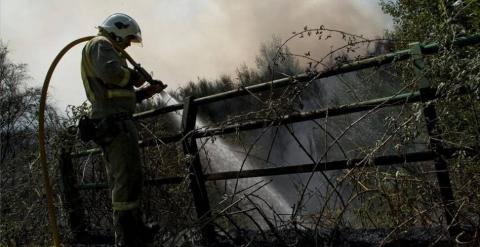 Un bombero intentan apagar un incendio forestal en Córdoba. EFE