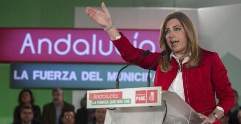 La presidenta de la Junta de Andalucía, Susana Díaz, interviene en un acto con candidatos y candidatas socialistas a las elecciones municipales en Sevilla. EFE/Jose Manuel Vidal