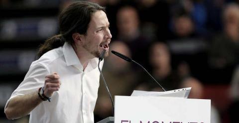 - El secretario general y eurodiputado de Podemos, Pablo Iglesias, durante su intervención en el acto público en Valencia. / EFE