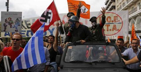 Protesta en Atenas contra la visita de Angela Merkel a Grecia en octubre de 2012. - REUTERS