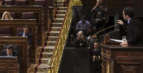 El candidato de IU a la Presidencia del Gobierno, Alberto Garzón, durante su intervención en la sesión de tarde de la primera jornada del vigésimo quinto debate del estado de la nación, la cita parlamentaria anual más importante del año, que se celebra ho