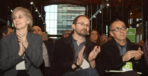 La coordinadora nacional de ICV, Dolors Camats; el líder, Joan Herrera, y el portavoz en el Congreso, Joan Coscubiela. - EFE