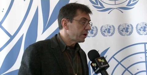 Juan Carlos Monedero en una entrevista este martes, en la reunión de la ONU.