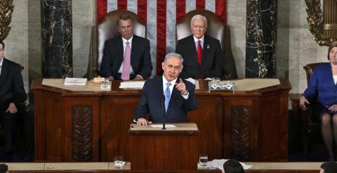 El primer ministro de Israel, Benjamin Netanyahu, durante su discurso en el Congreso de Estados Unidos. - REUTERS