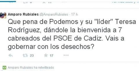 Captura de pantalla de la cuenta de Twitter de Amparo Rubiales.