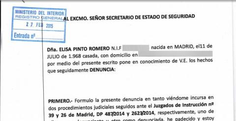 Extracto de la denuncia de la doctora Elisa Pinto, con fecha del 27 de febrero de 2015.
