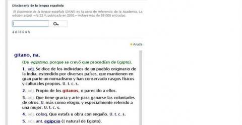 Acepciones de la palabra 'gitano' en el Diccionario de la RAE./ EUROPA PRESS