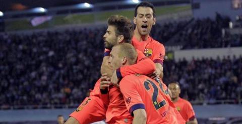 Mathieu celebra su gol al Celta.  EFE/Lavandeira jr