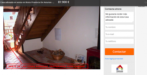 Imagen donde se ve cosas preparadas para llevarse en el anuncio puesto por la entidad para vender la casa