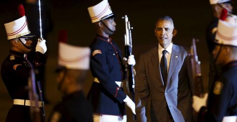El presidente de EEUU, Barack Obama, a su llegada a Panamá para asistir a la Cumbre de las Américas. - REUTERS