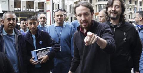 Pablo Iglesias, en una protesta contra Telefónica el pasado viernes. EFE/Alberto Martín