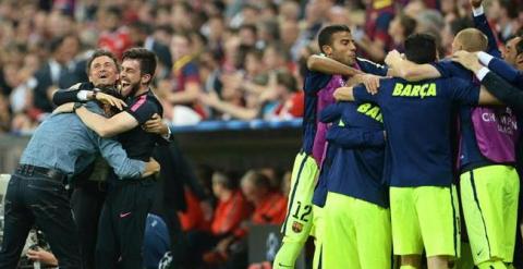 Luis Enrique celebra el segundo gol del Barcelona. EFE/Andreas Gebert