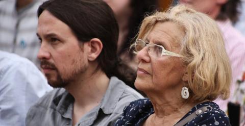 manuela Cary Pablo Iglesias durante un acto de campaña en Madrid.- JAIRO VARGAS