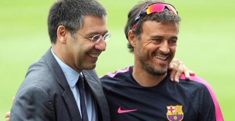 Bartomeu junto a Luis Enrique en el Camp Nou.