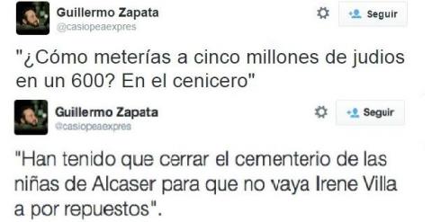 Dos de los tuits de Zapata que investiga la Policía.