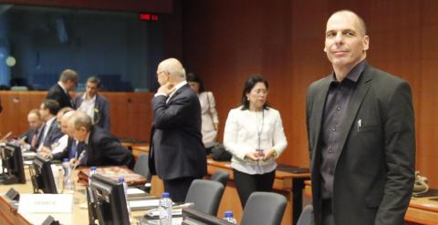 Varoufakis, en un momento de la reunión del Eurogrupo del pasado sábado 27. EFE