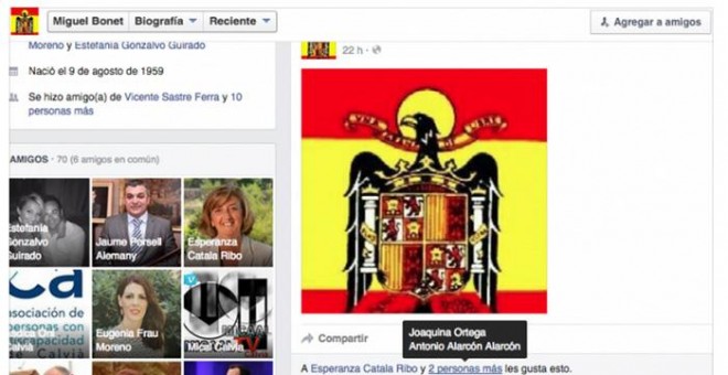 Captura del perfil de Facebook de Miguel Bonet y los 'me gusta' de sus compañeros de partido.