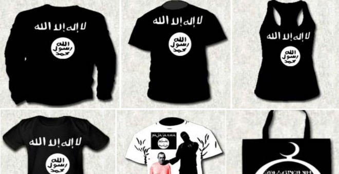 Imagen de las camisetas con motivos del estado Islámico que vendía el detenido en A Coruña.