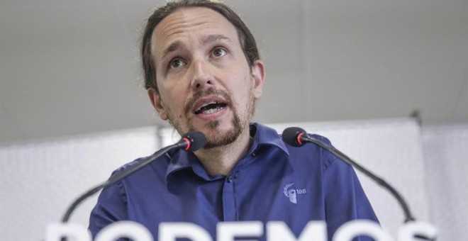 Pablo Iglesias durante su primera rueda de prensa tras el verano. / EMILIO NARANJO (EFE)