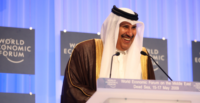 El jeque Hamad Bin Jassim Bin Jaber al Thani, en una intervención en el Foro Davos. REUTERS