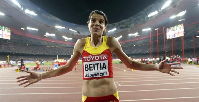 La española Ruth Beitia, tras quedar fuera de las medallas en la final de salto de altura. /EFE