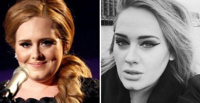 La cantante británica Adele, antes y después de su cambio de imagen.