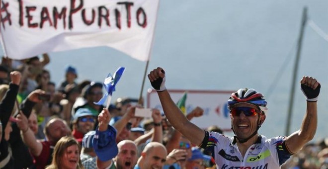 El ciclista Joaquim 'Purito' Rodríguez (Katusha), se impone vencedor de la decimoquinta etapa de la Vuelta Ciclista a España.- Javier Lizón (EFE)