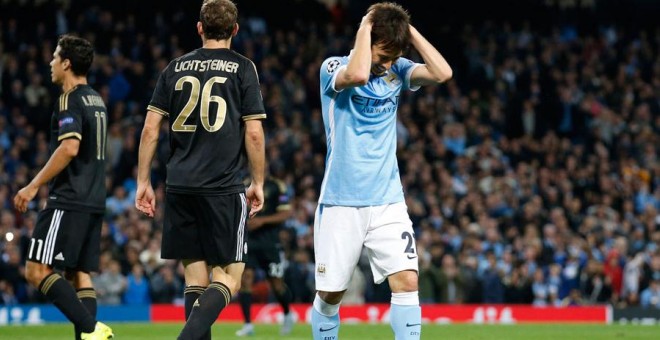 Silva se lamenta durante el partido del Manchester City ante la Juventus. Reuters / Carl Recine
