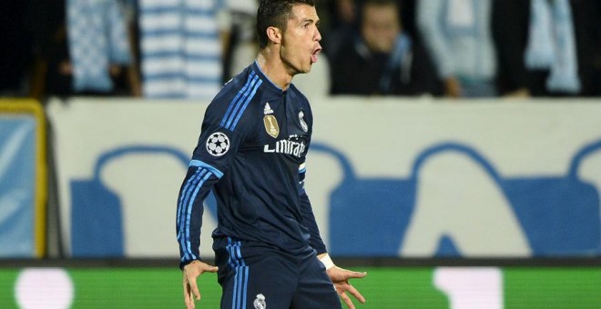 Cristiano celebra uno de sus goles al Malmoe. REUTERS/Anders Wiklund