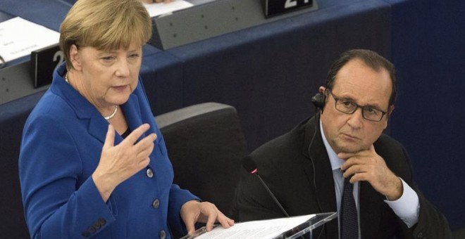 La canciller alemana Angela Merkel durante su intervención del pasado miércoles ante el Parlamento Europeo. - EFE