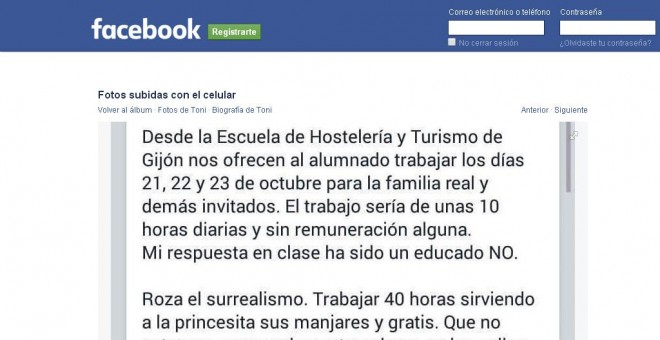 Captura de la denuncia de los alumnos en Facebook.