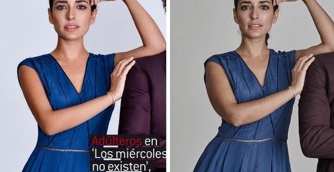 Captura de la foto del Instagram de Inma Cuesta. A la izquierda, la imagen retocada. A la derecha, la original.