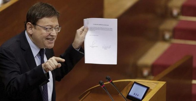 El president de la Generalitat valenciana, Ximo Puig, durante su intervención ante el Pleno de Les Corts durante la primera sesión de control al que se somete en esta nueva legislatura. EFE