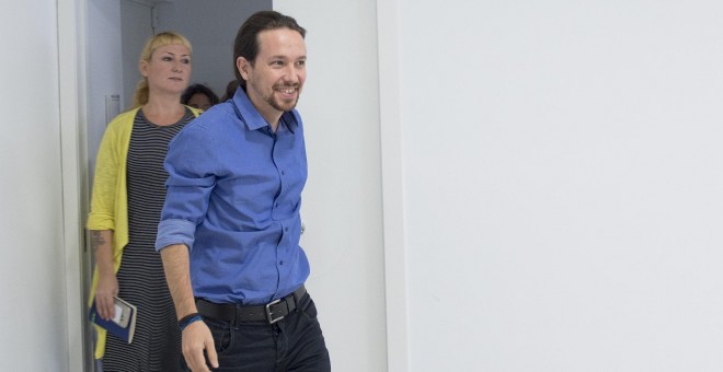El secretario geneneral de Podemos, Pablo Iglesias, en la sede del partido. PODEMOS