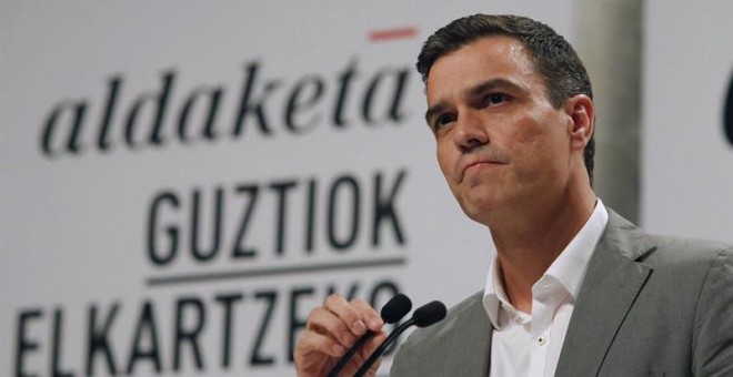 El secretario general del PSOE, Pedro Sánchez, en Eibar . GORKA ESTRADA (EFE)