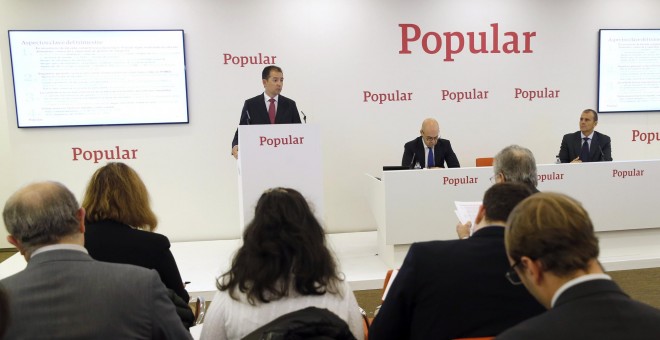 El consejero delegado del Banco Popular, Francisco Gómez, en la presentación de resultados trimestrales de la entidad. EFE/J. J. Guillén