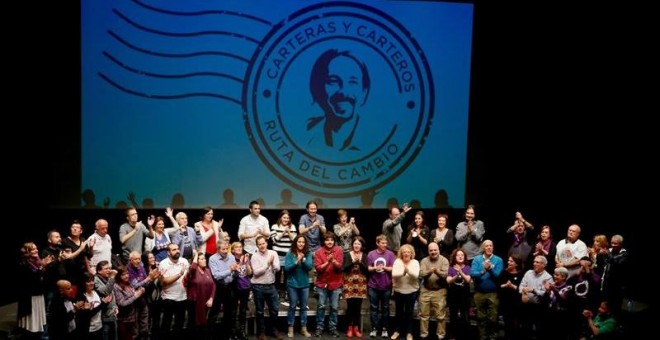 El secretario general de Podemos, Pablo Iglesias, en el teatro Federico García Lorca de Getafe. / JUANJO MARTÍN (EFE)