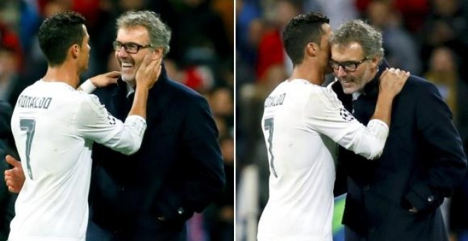 Ronaldo y Laurent Blanc, intercambian saludos cariñosos. EFE