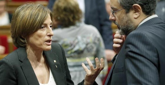 Antonio Baños y Carme Forcadell, este jueves en el Parlament./ EFE